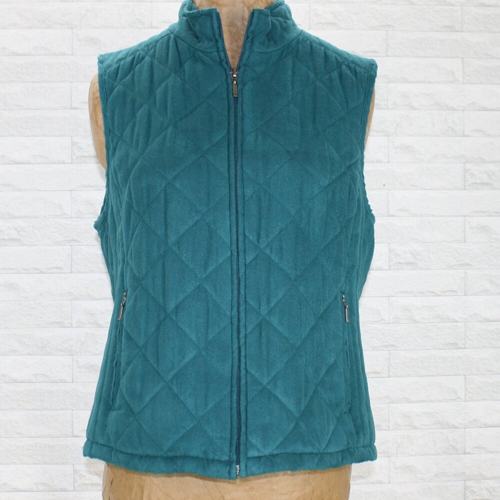CROFT & BARROW Vest Quilted Gorpcore Suede Puffer Teal Blue Green PM